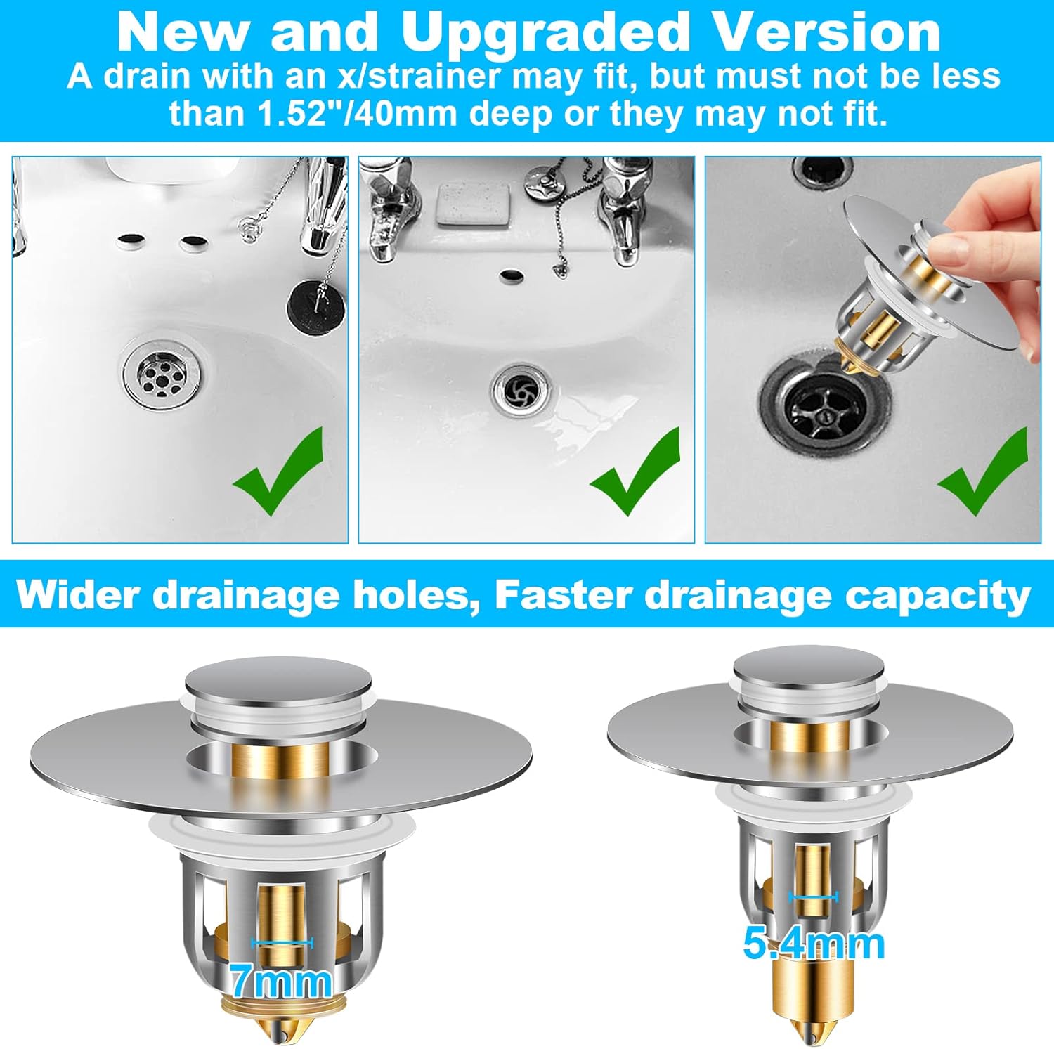 Updated Pop Up Sink Plug Bathroom Sink Stopper Universal 1pc Cadrim 28