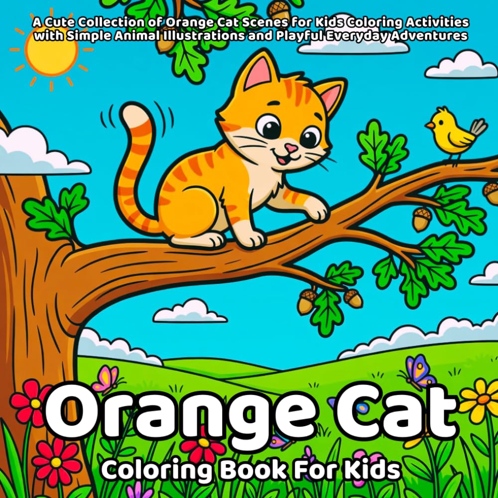 Orange Cat Coloring Book: A Cute Collection of Orange Cat Scenes for Kids Coloring Activities with Simple Animal Illustrations and Playful Everyday Adventures
