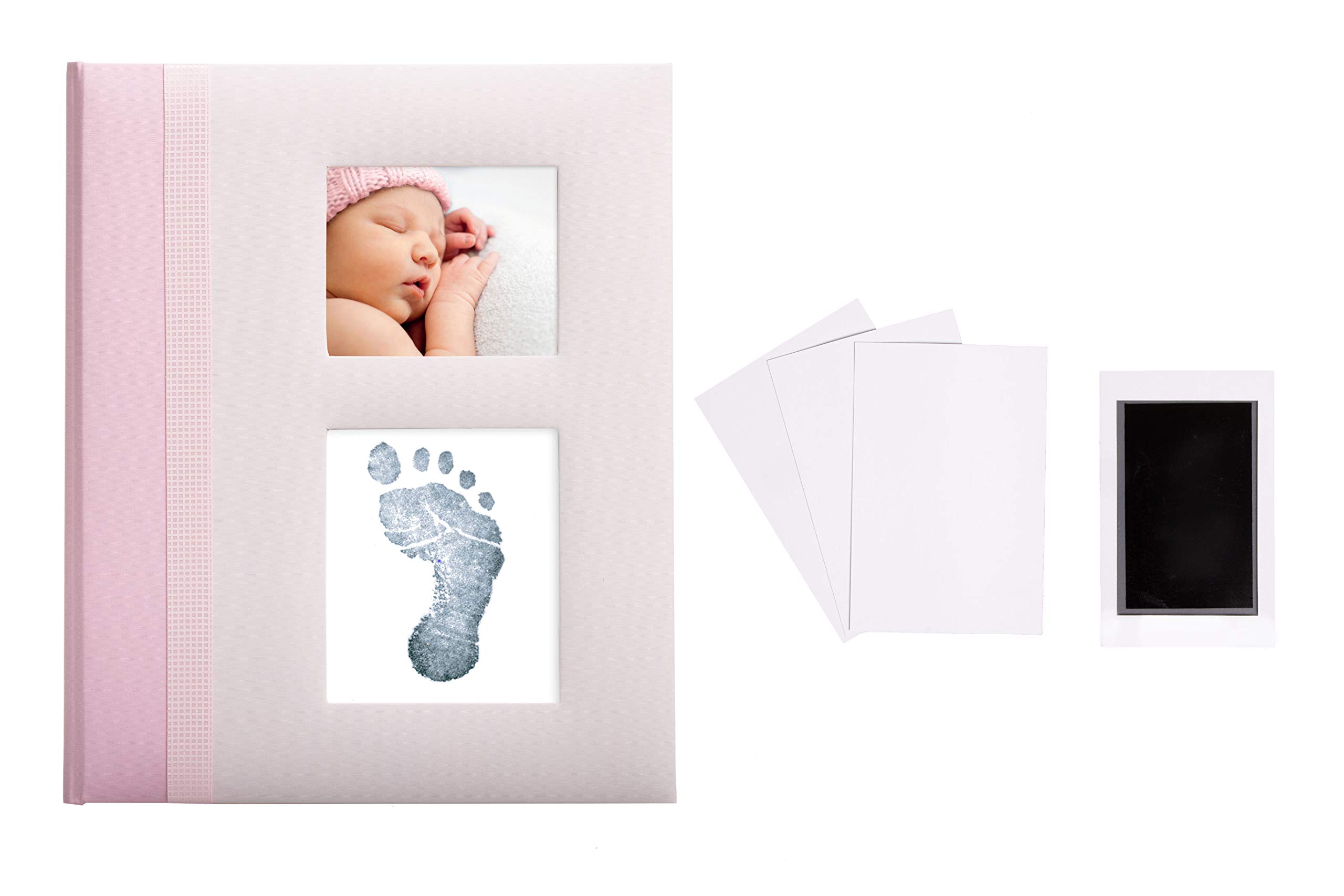 Pearhead Baby Memory Book with Included Clean-Touch Ink Pad to Create Newborn's Hand or Footprint, New Mum Gift for Infant Girl, Record Milestone Journal, Pink