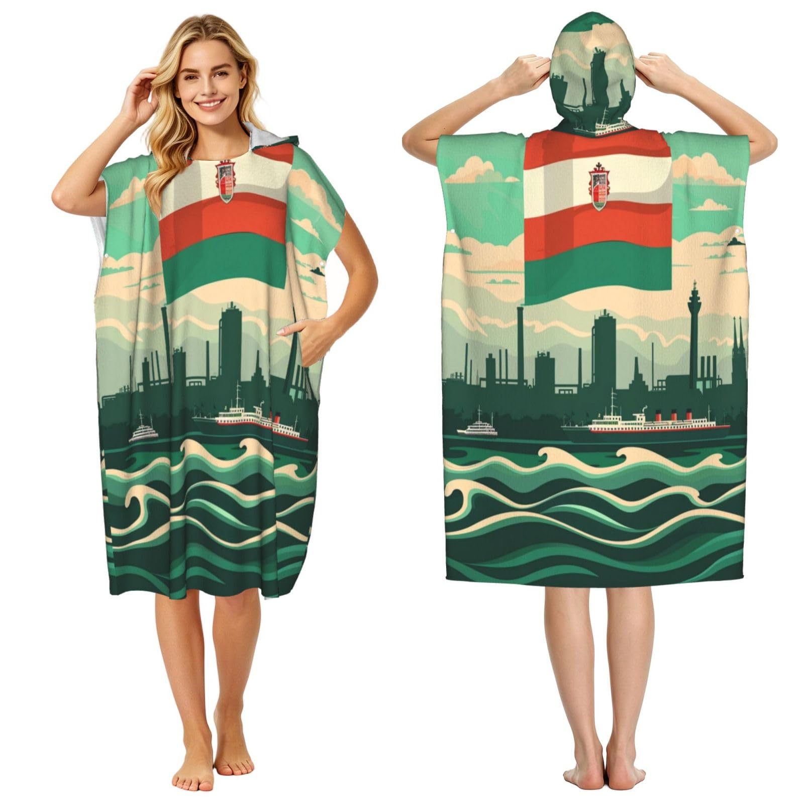 Flag Of North Rhine Westphalia State Adult Hooded Beach Poncho Towel