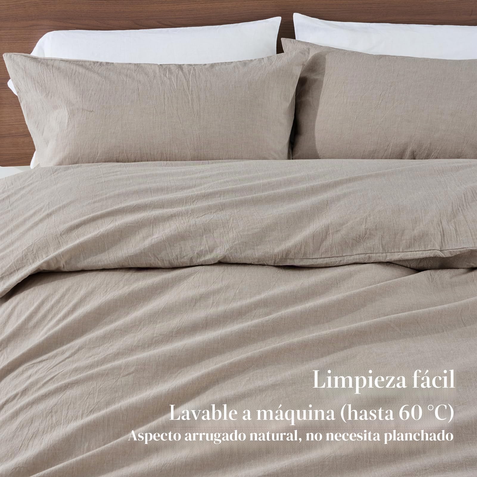 Funda Nórdica Cama 180 Lino,Algodón Lavado Súper Suave con Cremallera, Certificación Oeko-Tex 1 Funda de Edredón 240x220 + 2 Fundas de Almohada 80x80 cm
