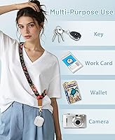 Vista 4 de Cordón cruzado para teléfono celular con correa para la muñeca, diseño de flores, para colgar alrededor del cuello, correa floral ajustable