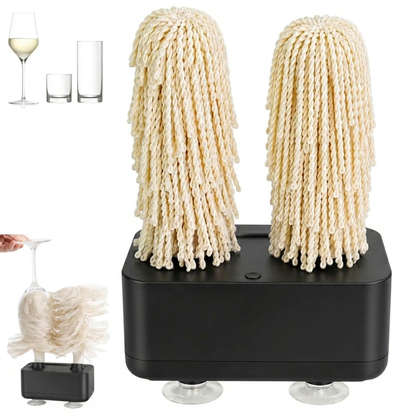 Pulidora Doméstica De Cristalería 600 Rpm, Pulidora Eléctrica Giratoria Para Copas De Vino Con Cabezales De Doble Cepillo, Secado Rápido, Máquina Secadora Automática Para Copas De Vino para Bar black