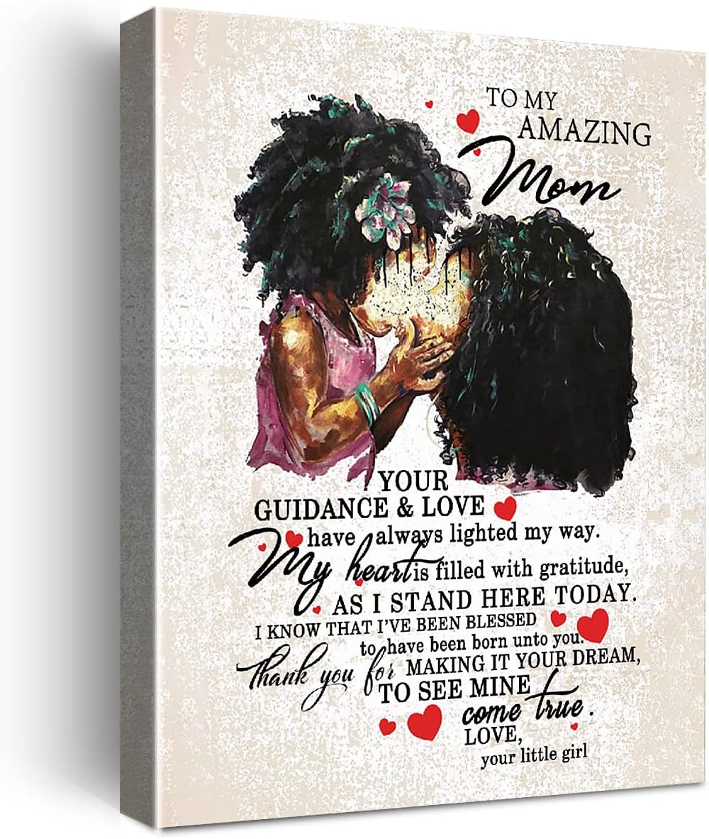 Wailozco Gifts for Mom -Hangable Canvas Poem Prints Framed Poster Wall Art for Mom from Daughter-Meaningful Mom Gifts,Mom Home Bedroom Living Room Wall Decor-To My Amazing Mom