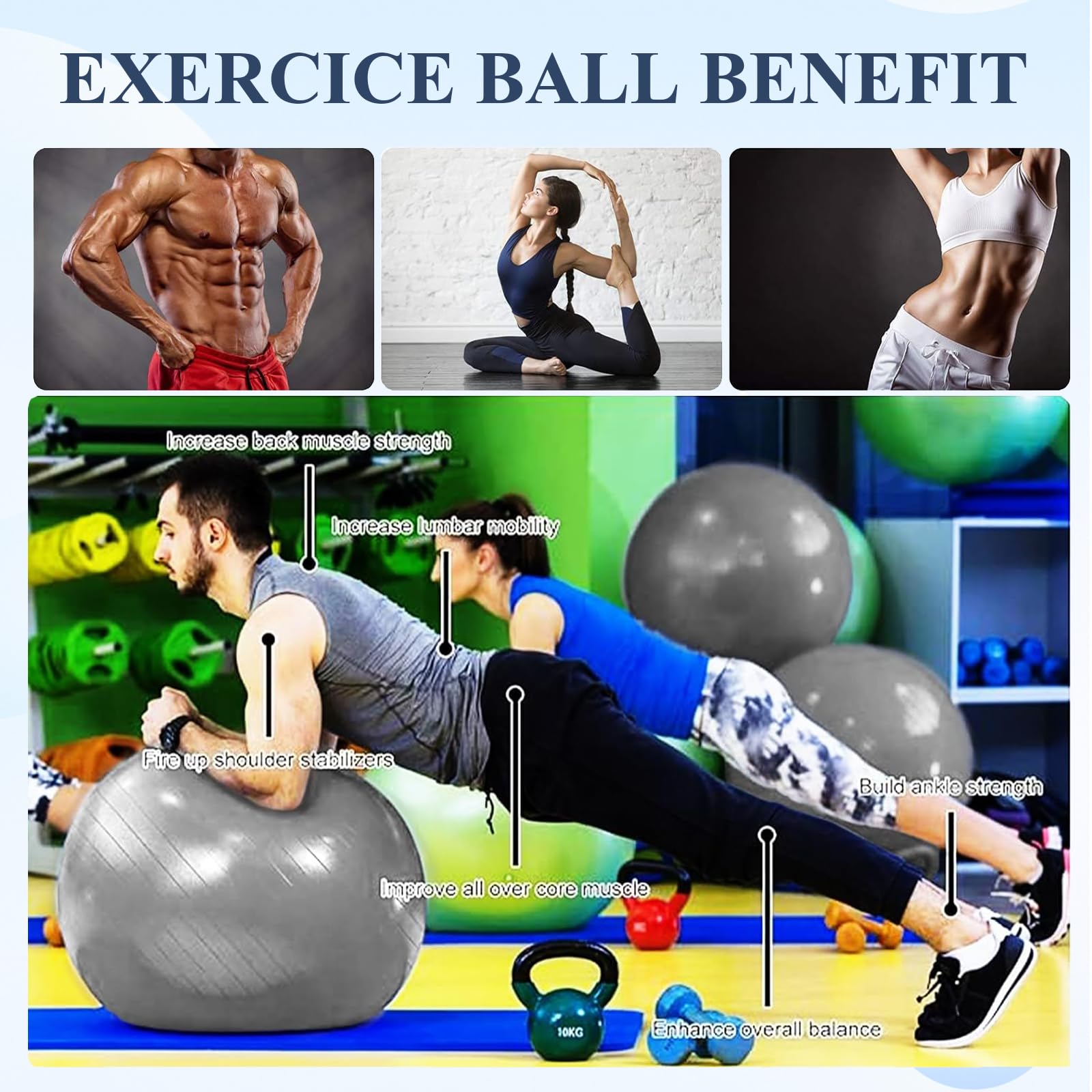 flintronic Zestaw piłek do jogi, piłka do jogi i fitnessu, 25 cm, bardzo grube, do ćwiczeń, z pompką ręczną, do pracy, pilatesu, fitnessu, stabilności