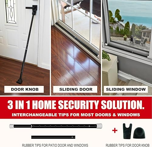 Vista 29 de SECURITYMAN - Barra de seguridad para puerta, 2 en 1, topes de puerta ajustables, barra de seguridad y barra de seguridad para puerta corredera