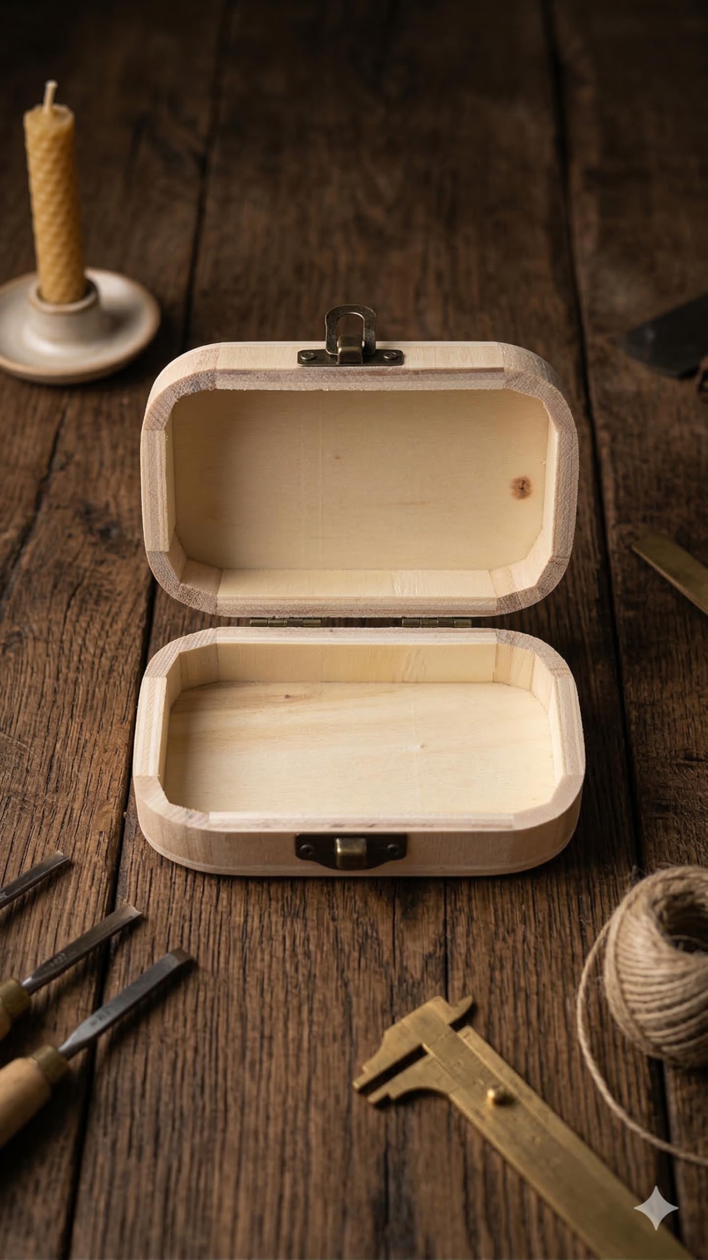 Unfinished Wooden Keepsake Box with Metal Latch, Natural Wood, Rounded Rectangle, Small Storage Trinket Box 1
