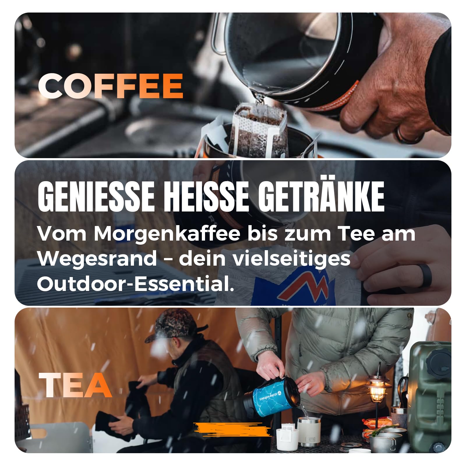 STOKE VOLTAICS Wasserkocher, Tragbarer Wasserkocher für Kaffee und Tee, Mini-Teekessel aus Edelstahl 304, 240V, Schnell Kochendes Wasser mit Automatischer Abschaltung, Camping- und Reiseutensilien