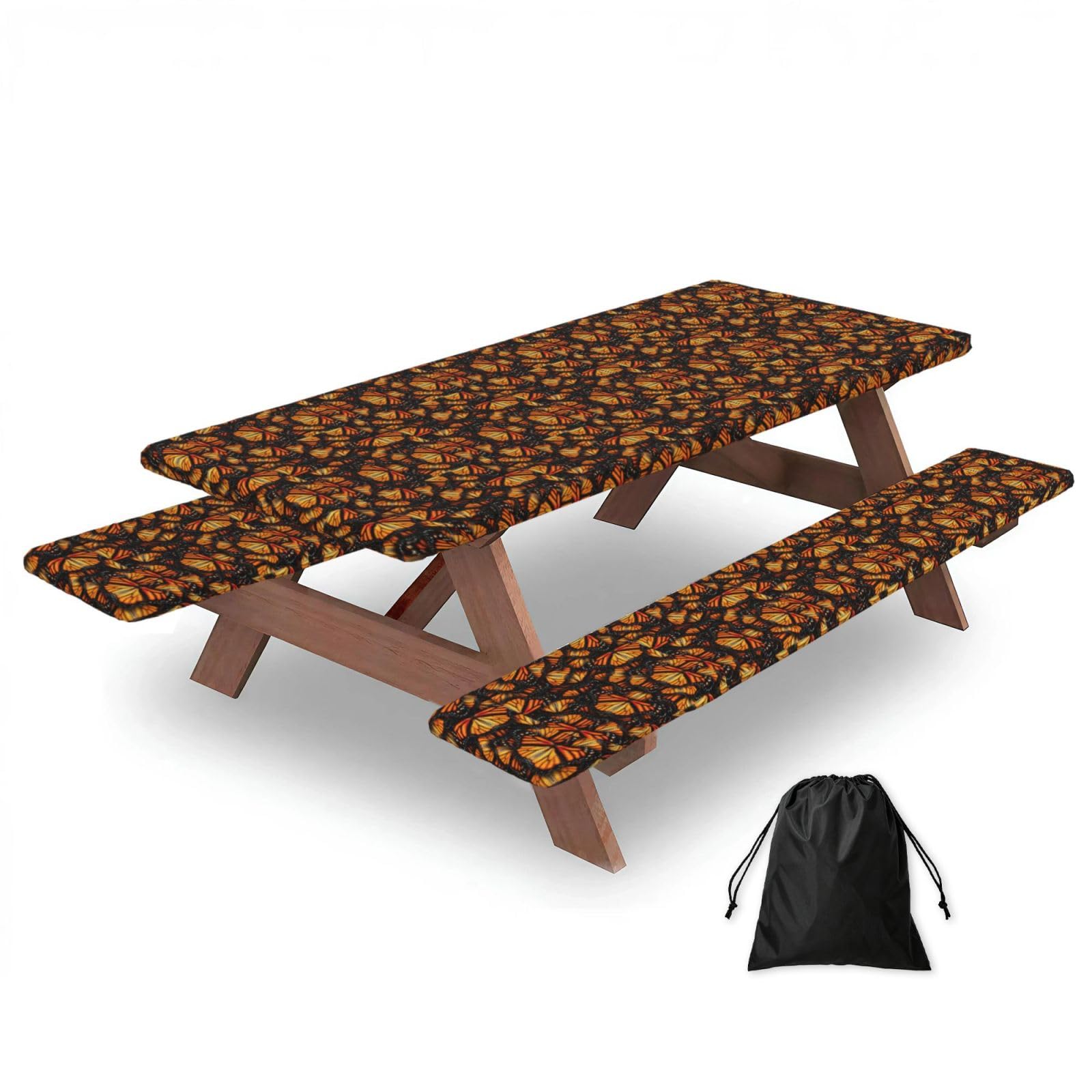 PPHGUT Heaps Of Orange Monarch Butterflies Print Picnic Table Bench Cover Set Outdoor Garden Bbq Protector For Family Camping