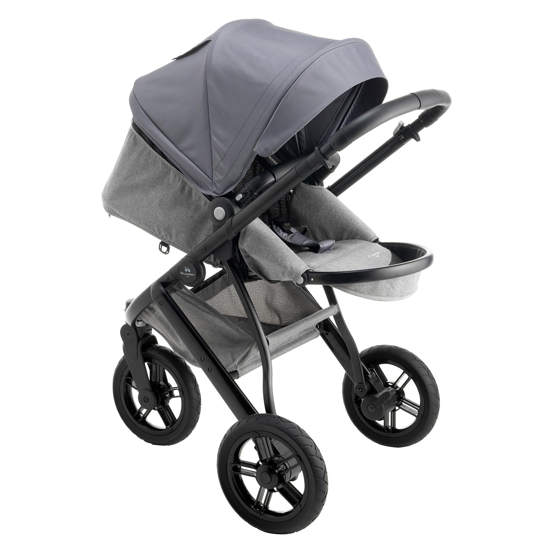 WILLIAM KENT 1733 Poussette 3 roues Phénix | Dès 6 mois et jusqu'à 15kg | Poussette bébé compacte et légère tout-terrain | Siège inclinable position allongé | Capote XL | Grand panier | Grey