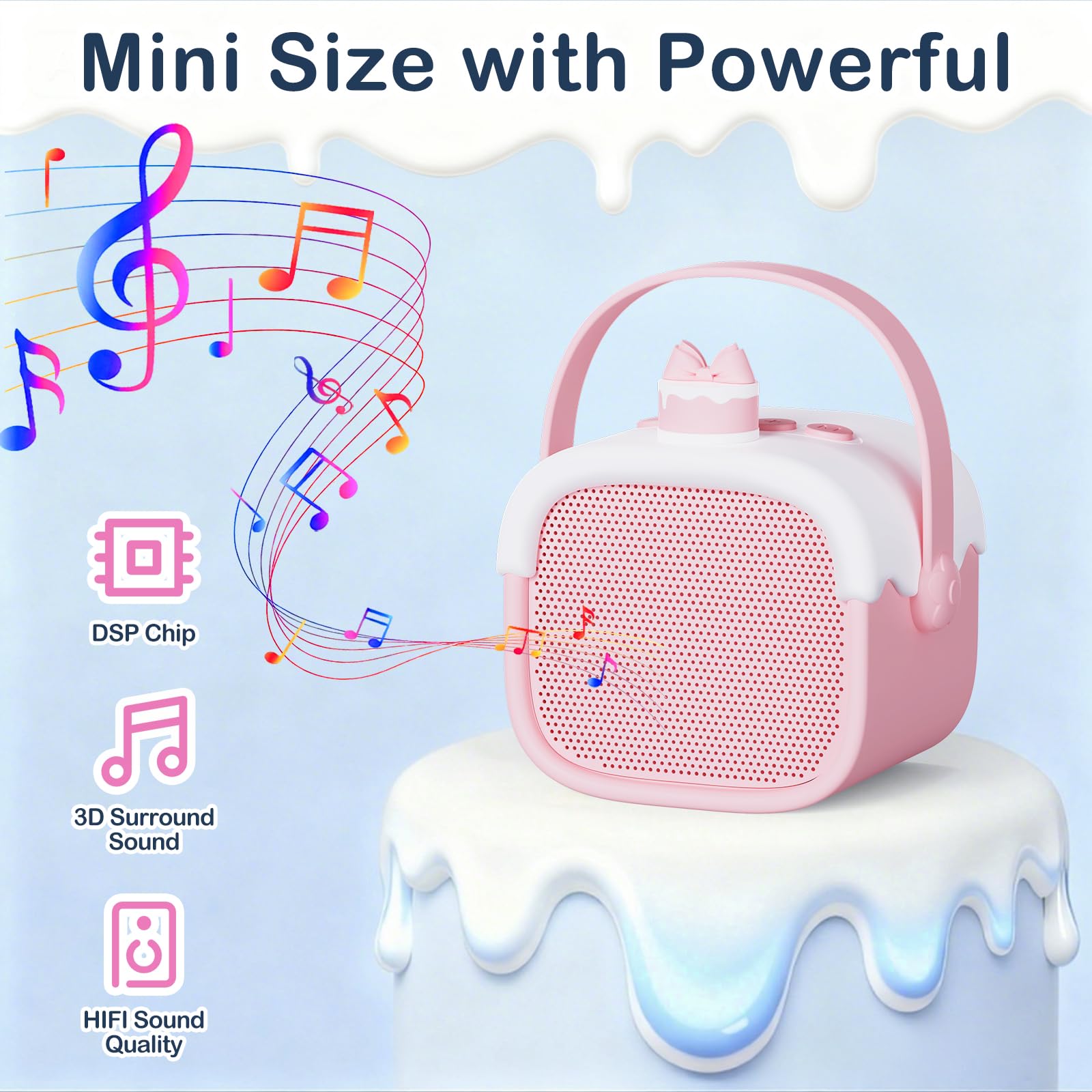 Micro Karaoké Enfant Avec 2 Micros Sans Fil - Machine Portable Avec Lumières LED, Design Gâteau, Cadeau Fille 3-12 Ans