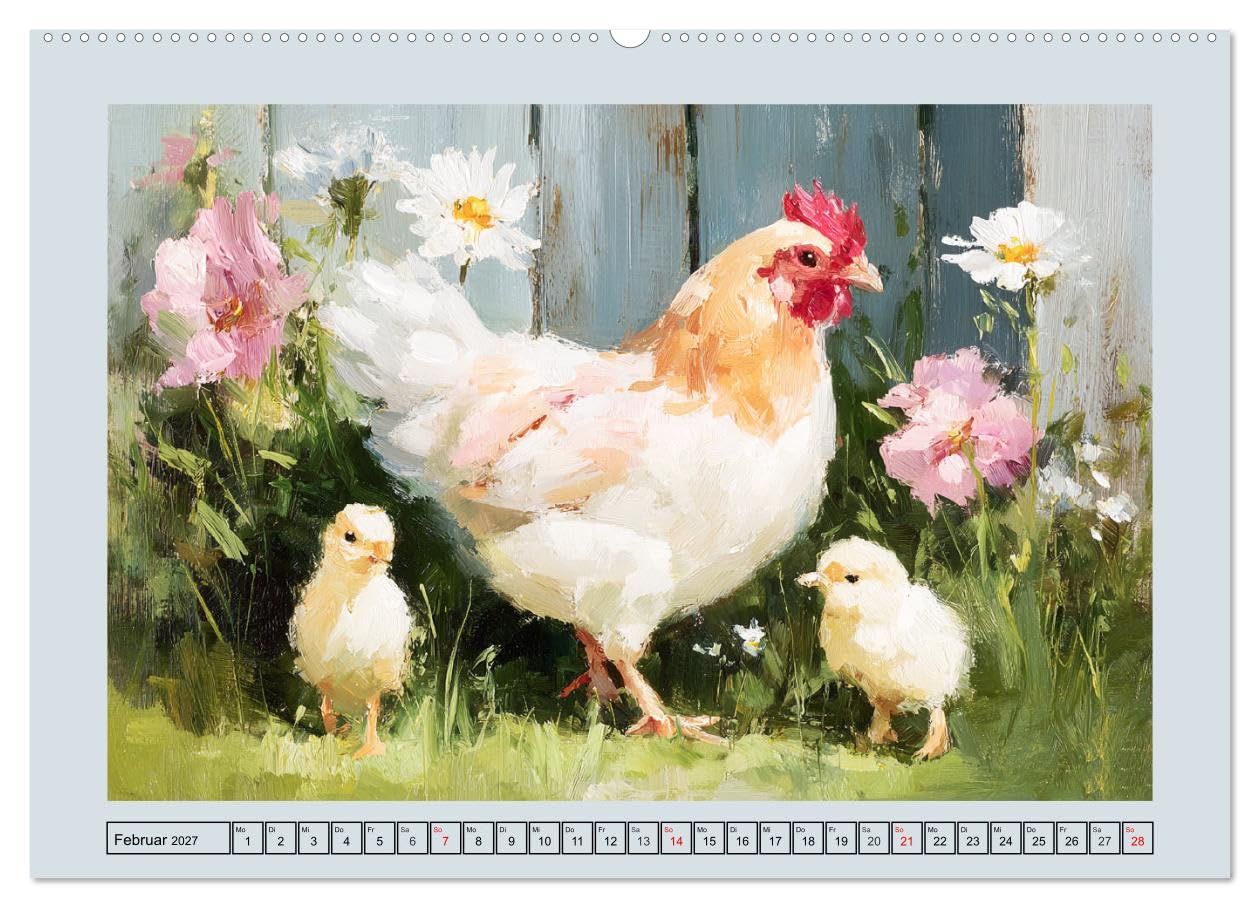 Federleichte Nostalgie. Hühner, Enten und Gänse in duftigen Momenten (hochwertiger Wandkalender 2027 DIN A2 quer), Kunstdruck in Hochglanz: Sanfte ... in lieblicher Ölbilderoptik (CALVENDO Tiere)