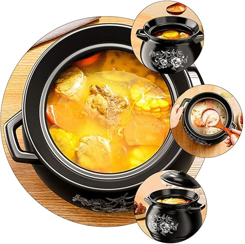 Miniatura 8 de Olla de cerámica para estofado de cerámica, resistente al desgaste, multiusos, con asas, cubierta resistente al calor para personas, hermoso diseño