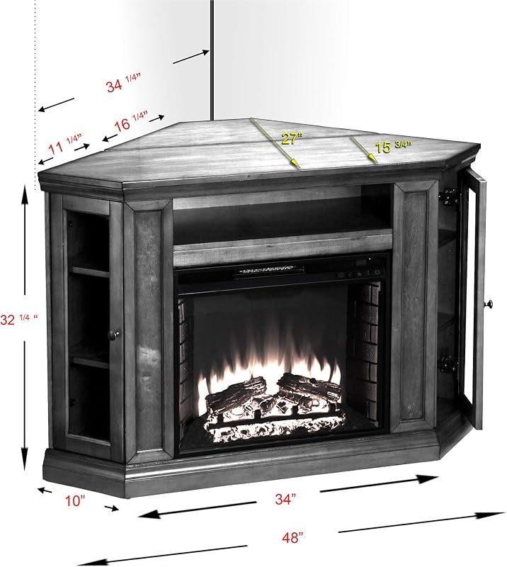 SEI Furniture Claremont Convertible Corner Electric Fireplace Media Stand with Storage, Brown Mahogany image 3
