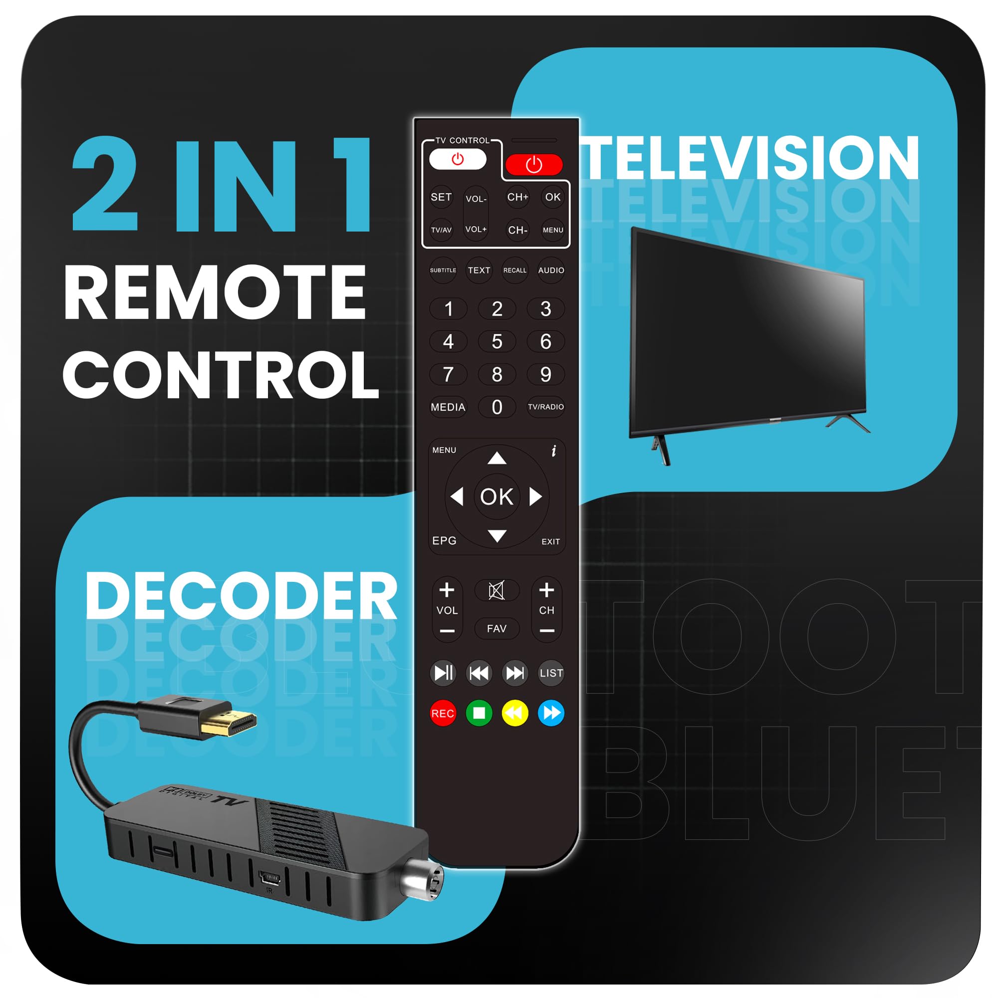Hd-line Digitaler Terrestrischer DVB-T2 2024 Full HD 1080P Decoder, Bluetooth-Fernbedienung, versteckt hinter dem Fernseher, digitales Display, H265 HEVC Main 10 Bit, Fernbedienung 2in1 HDMI/AV, USB