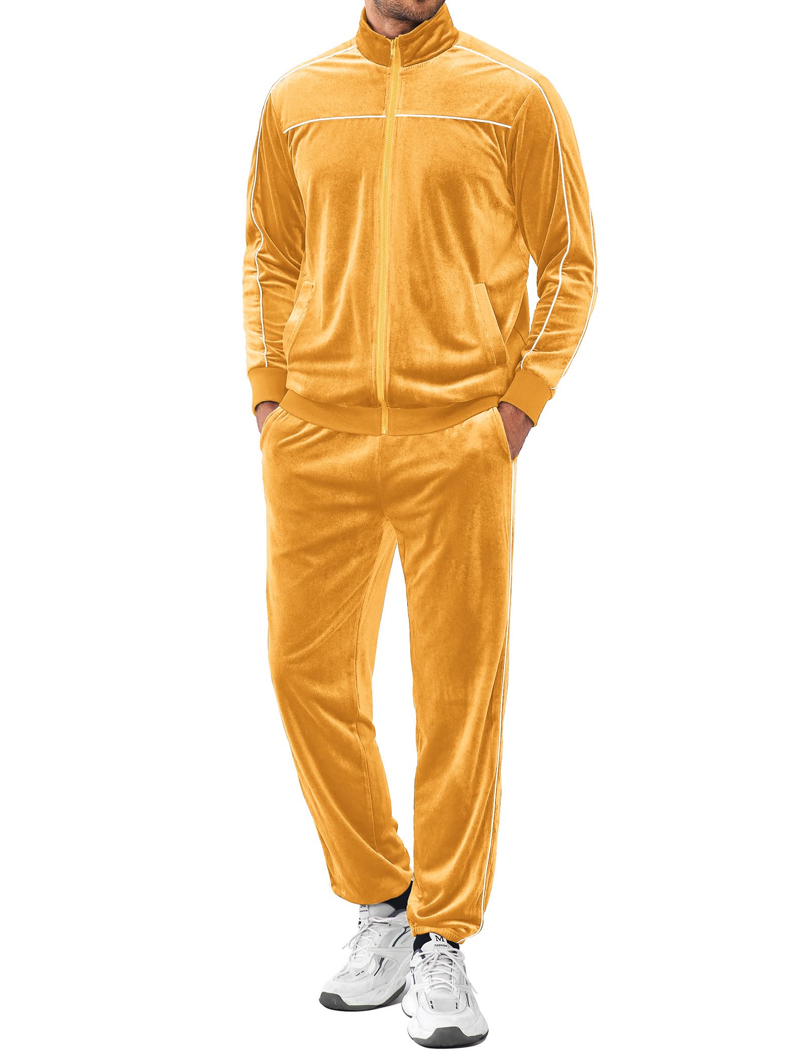 Mens Velour Tracksuits 2 Piece Set Outfits Zip Up Sweatsuits Velvet Jacket Pants Set