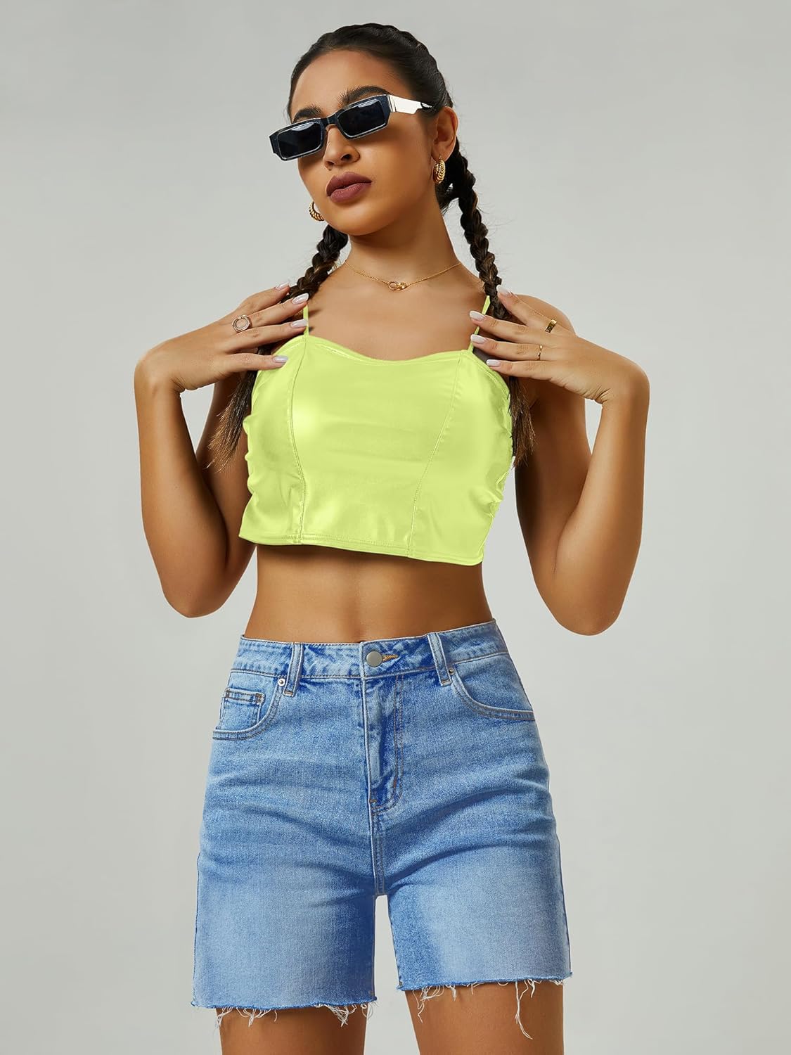 AUWUKA Womens High Waist Jean Shorts Wide Straight Leg Microelastic Long Denim Mom Shorts - Image 3