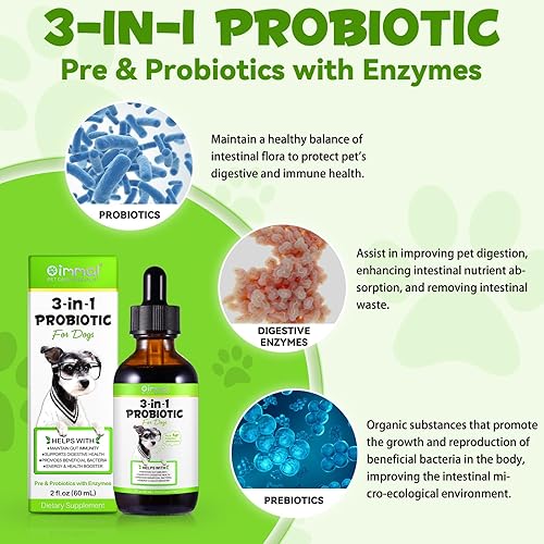 Miniatura 2 de Probiótico para perros, paquete de 2 gotas probióticas naturales 3 en 1 para perros que ayudan a aliviar la diarrea y malestar estomacal, apoya el