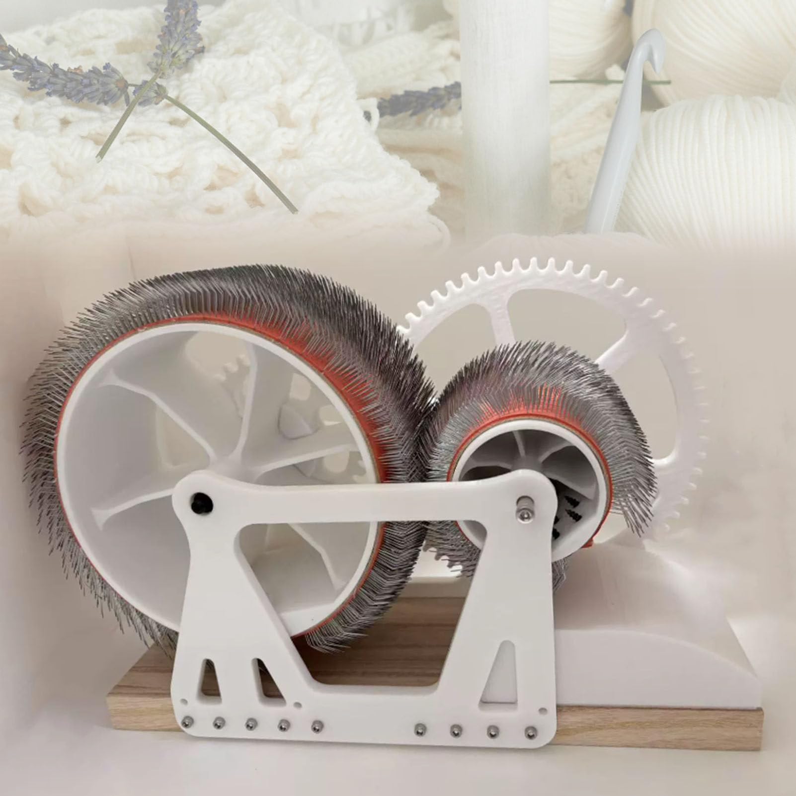 Pfps Wooden Wool Blending Board, Drum Carder with Hand Crank, Manual Fiber Carding Machine for Spinning, Felting, Crafting, Handmade Wool Felt Projects White