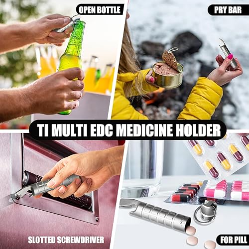 Miniatura 7 de RXLUY Llavero de titanio, pastillero, barra de palanca, impermeable, organizador de píldoras de emergencia, caja portátil de bolsillo Prybar para