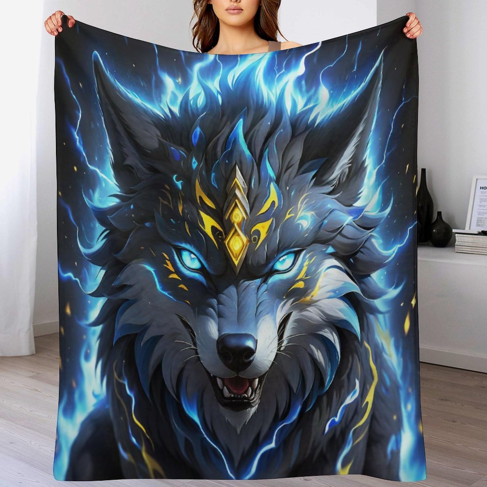Plaid couverture loup polaire flannel douce lit canapé 100x130cm