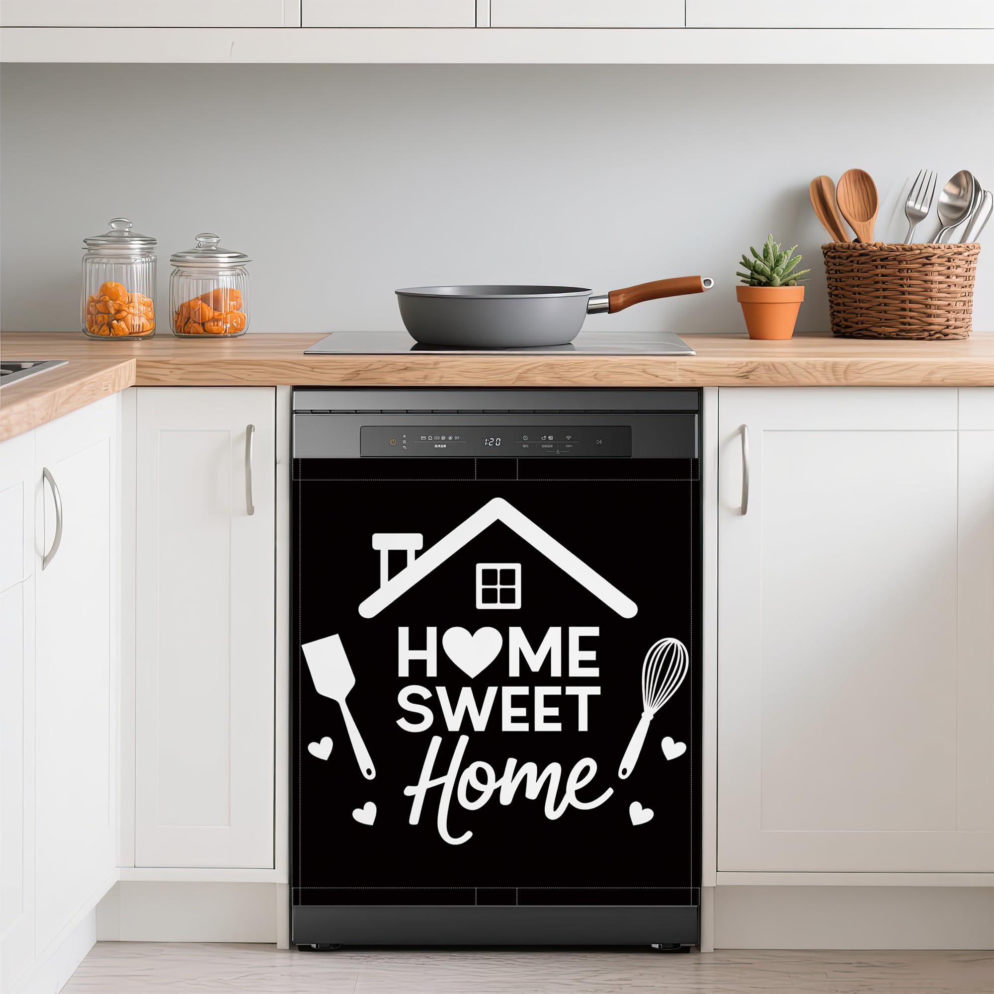 Dishwasher Cover,Kitchen Utensils Reusable Dishwasher Magnet Cover,Decorative Black Sweet Home Magnetic Refrigerator Cover Front Panel Cover for Kitchen Decor 23x26 Inch