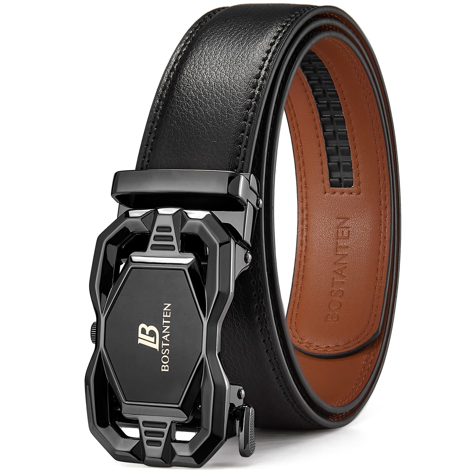 BOSTANTEN Mens Belt Leather Ratchet Belt For Men Dress and Casual with Adjustable Buckle Trim to Fit