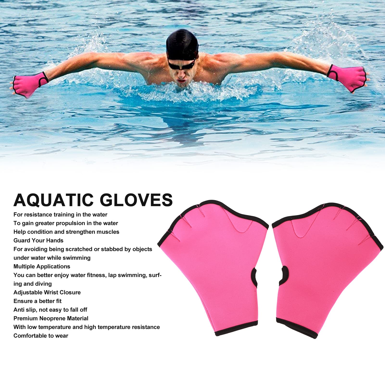Swimming Gloves Antislip Swimming Gloves Webbed Prevent Scratch Training Neoprene Half Finger for Kids (L)