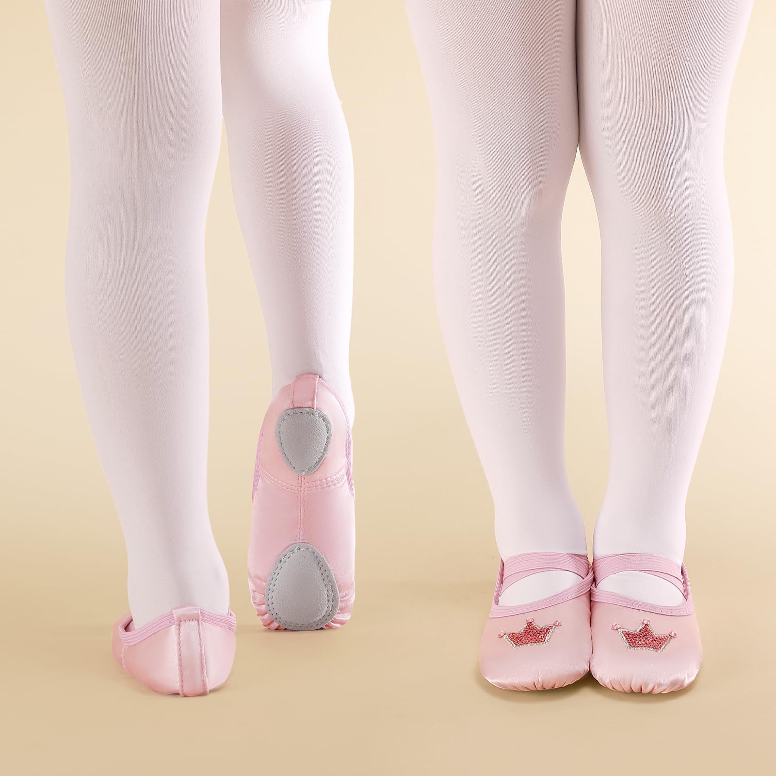 Buty baletowe dla dziewcząt, satynowe klapki baletowe z błyszczącą koroną, dzielona podeszwa, buty do tańca, buty baletowe dla dzieci, bez krawata, baleriny