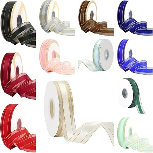 Cinta de tela de satén beige de 1 pulgada, bordes dorados, cinta de tul para manualidades, cinta transparente para envolver regalos, ramo de boda, Cinta de tela de satén beige de 1 pulgada, bordes dorados, cinta de tul para manualidades, cinta transparente para envolver regalos, ramo de boda,