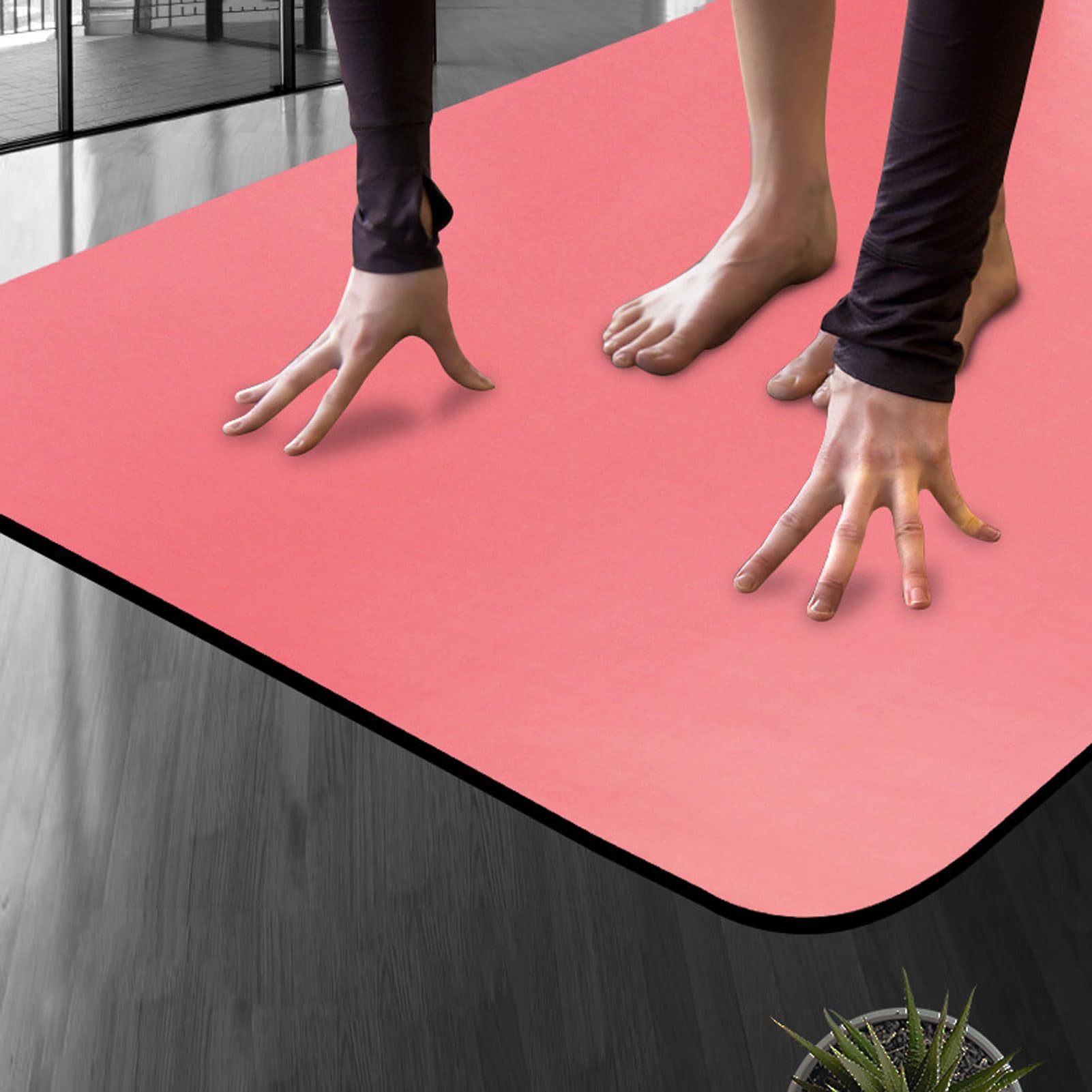 Tapete de yoga de poliuretano con líneas de alineación, tapete antideslizante de 5 mm de grosor para pilates y fitness, tapete de ejercicio resistente al desgarro para entrenamientos en casa y al aire