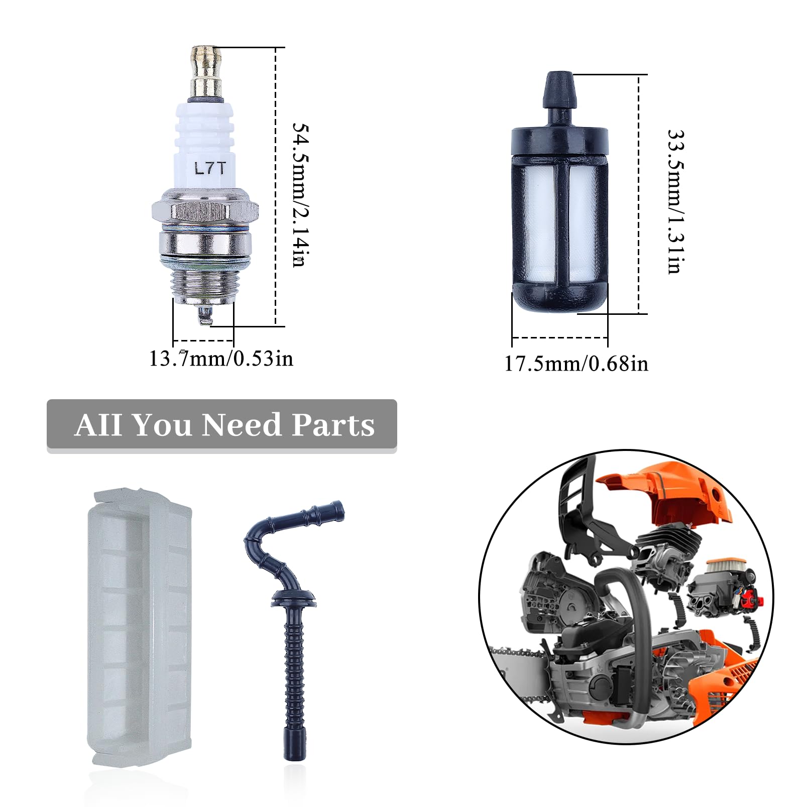 AISEN Wartungsset Für Stihl Kettensägen 021/023/025/MS210/MS230/MS250 – Luftfilter, Benzinschlauch, Kraftstofffilter, Zündkerze & Pumpe