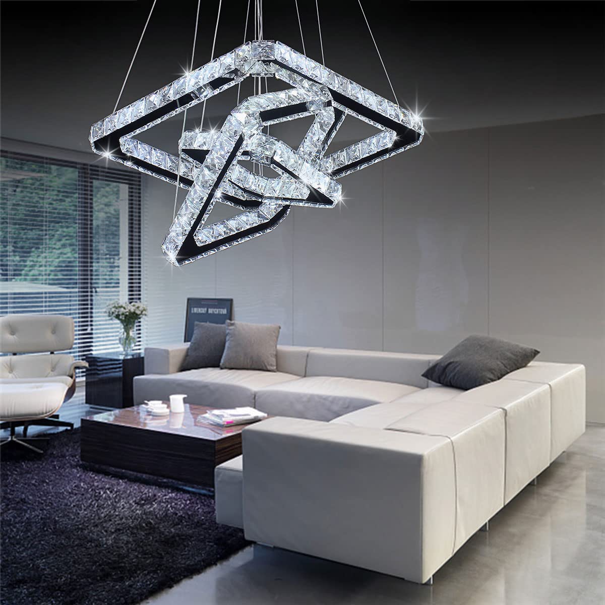 48W LED Moderne Kristall Kronleuchter Edelstahl Pendelleuchte Deckenleuchte Schlafzimmer Lüster Warmweiß Kaltweiß (Kaltweiß)