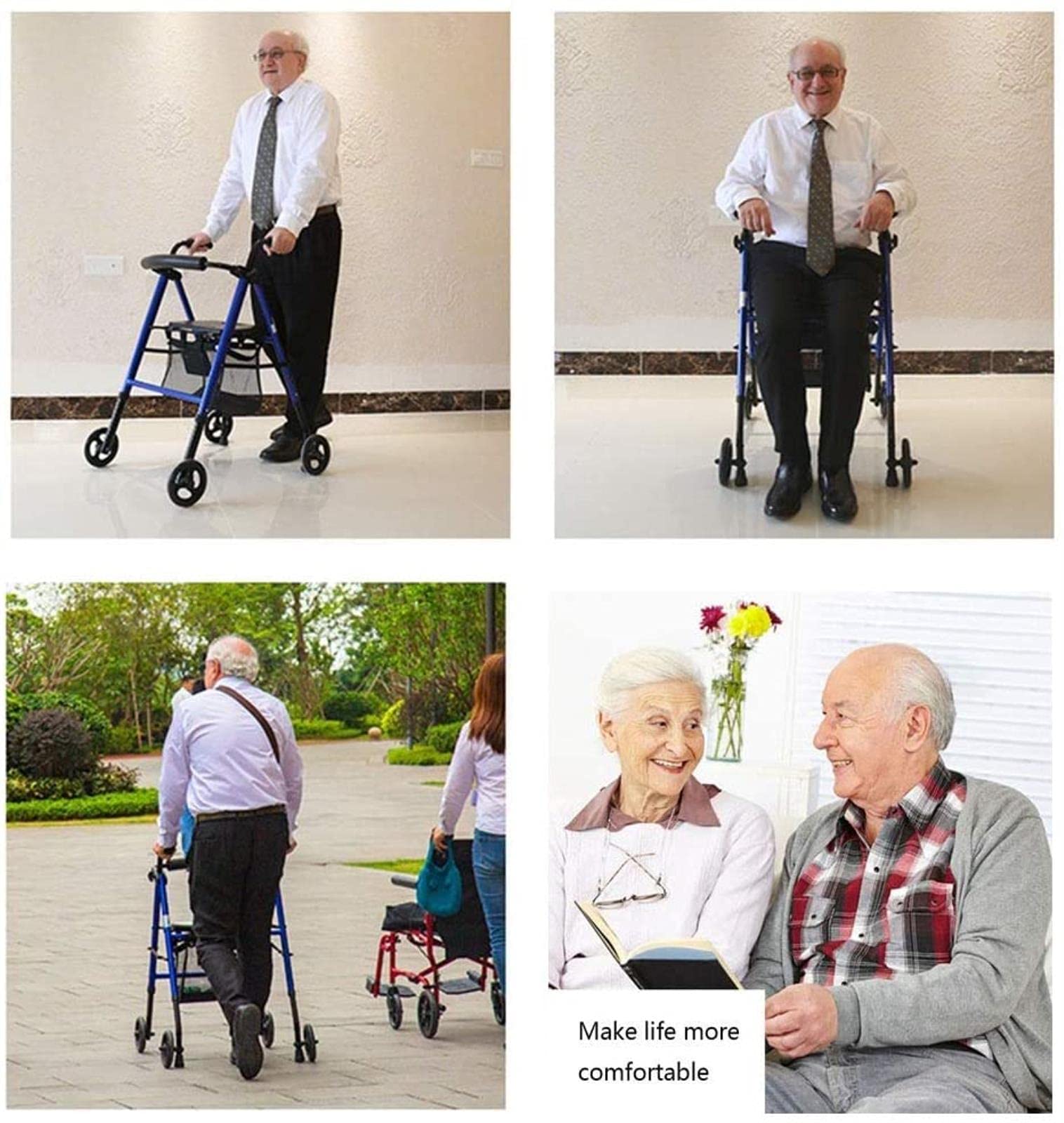 Andador Andador con Asiento Y Ruedas Andador para Personas Mayores Ligero Plegable Multifunción Andador De Cuatro Ruedas para Personas Mayores Compartir
