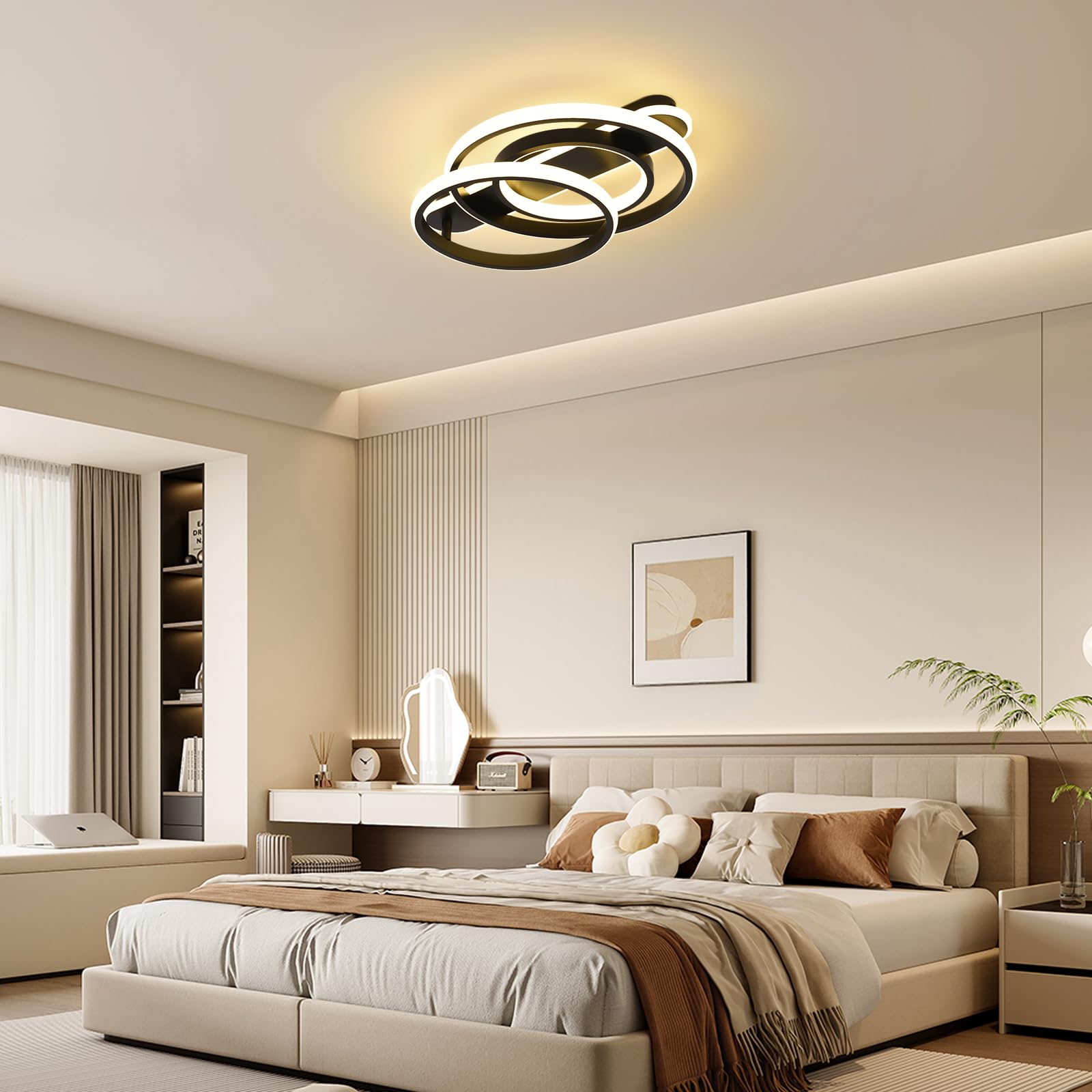 36W Dimmbar Deckenlampe Mit Fernbedienung APP,Einstellbar Ringform,Schwarz