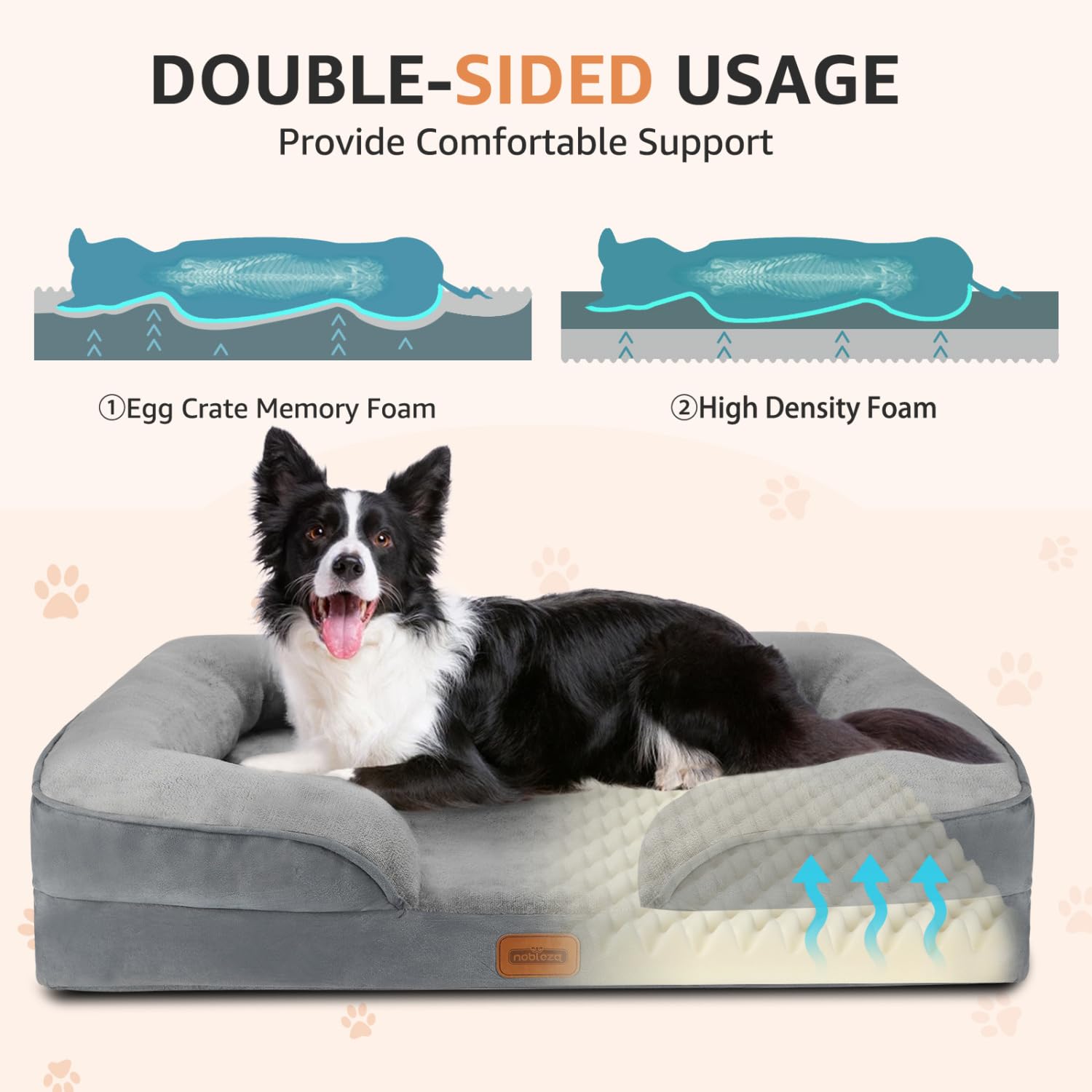 Nobleza Cama Perros Grande, 106x80x17cm, Sofá Perro con Espuma Viscoelástica, Cama Ortopédica Perros Lavable y Impermeable, Colchon Perro Medianos Desenfundable, Gris