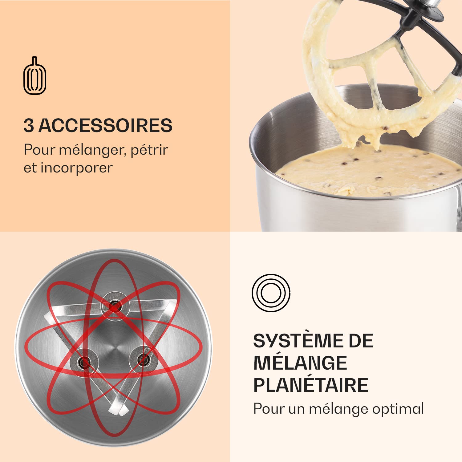 Klarstein Robot Patissier Multifonctions, Batteur sur Socle, Bol 5L, Robot Cuisine 1800W, Blender 1.5L, Multifonction Petrin Boulangerie, Hachoir à Viande, Batteur Electrique Cuisine, 6 Vitesses