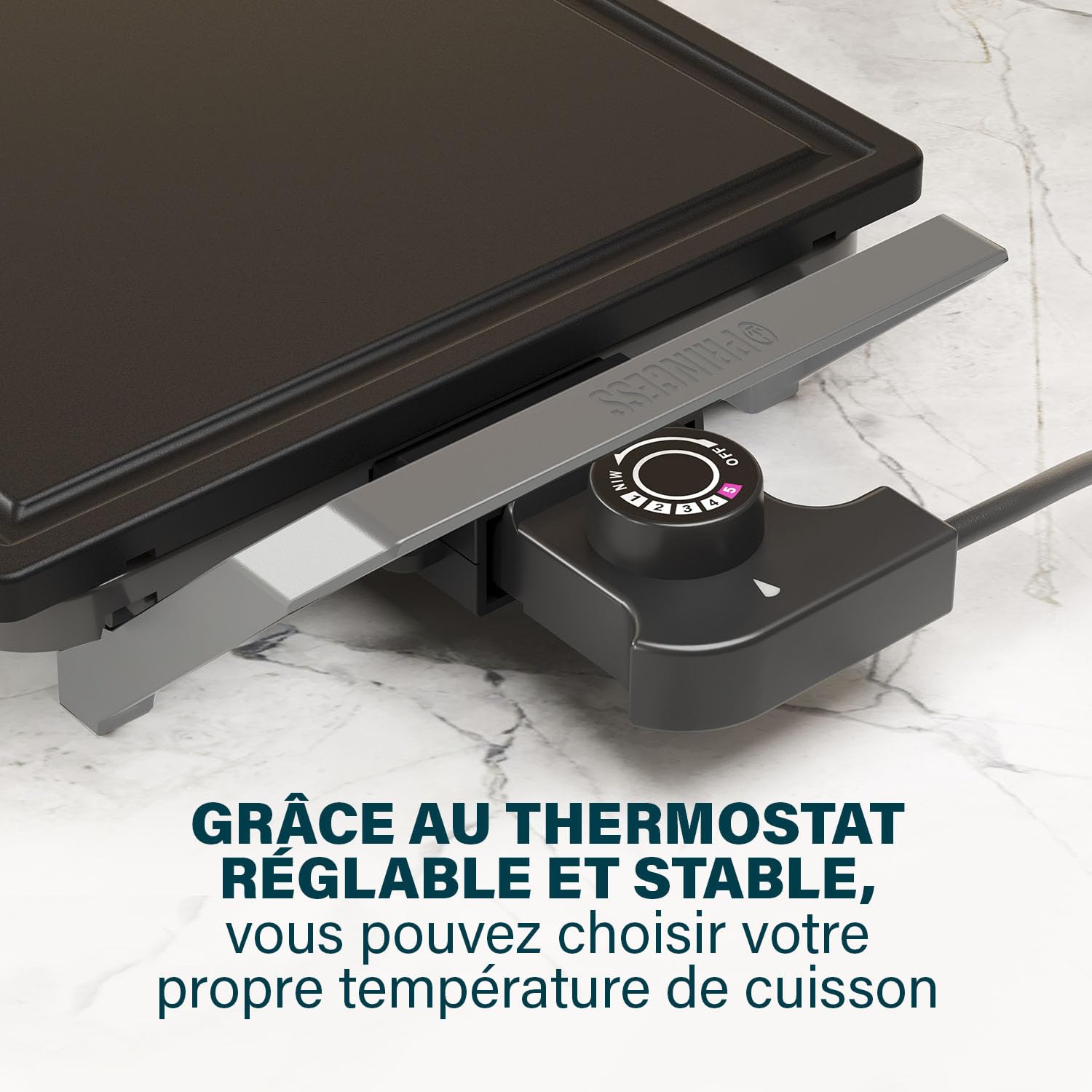 Princess Table Chef Premium Gril en pierre – Grande surface de cuisson de 46 x 26 cm – Plaque de grill en céramique – Sans PFAS – Thermostat réglable – Incl. 4 spatules en bois – 103150