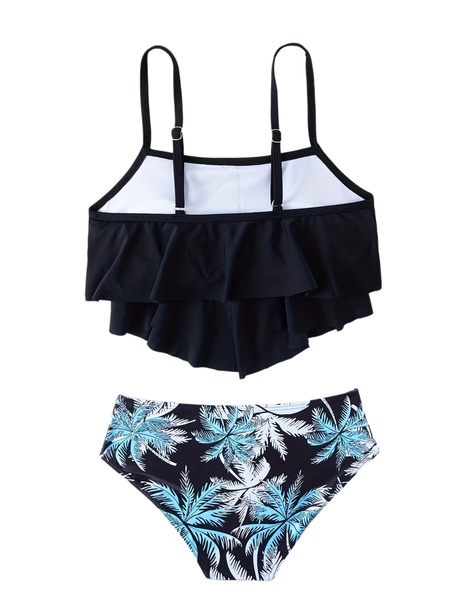 Eandarui Kids Girls 2Pcs Spaghetti Straps Tankini Top with Graphic Print Bottom Bikini Set Swimsuit Bathing Suit Black 13-14 Years