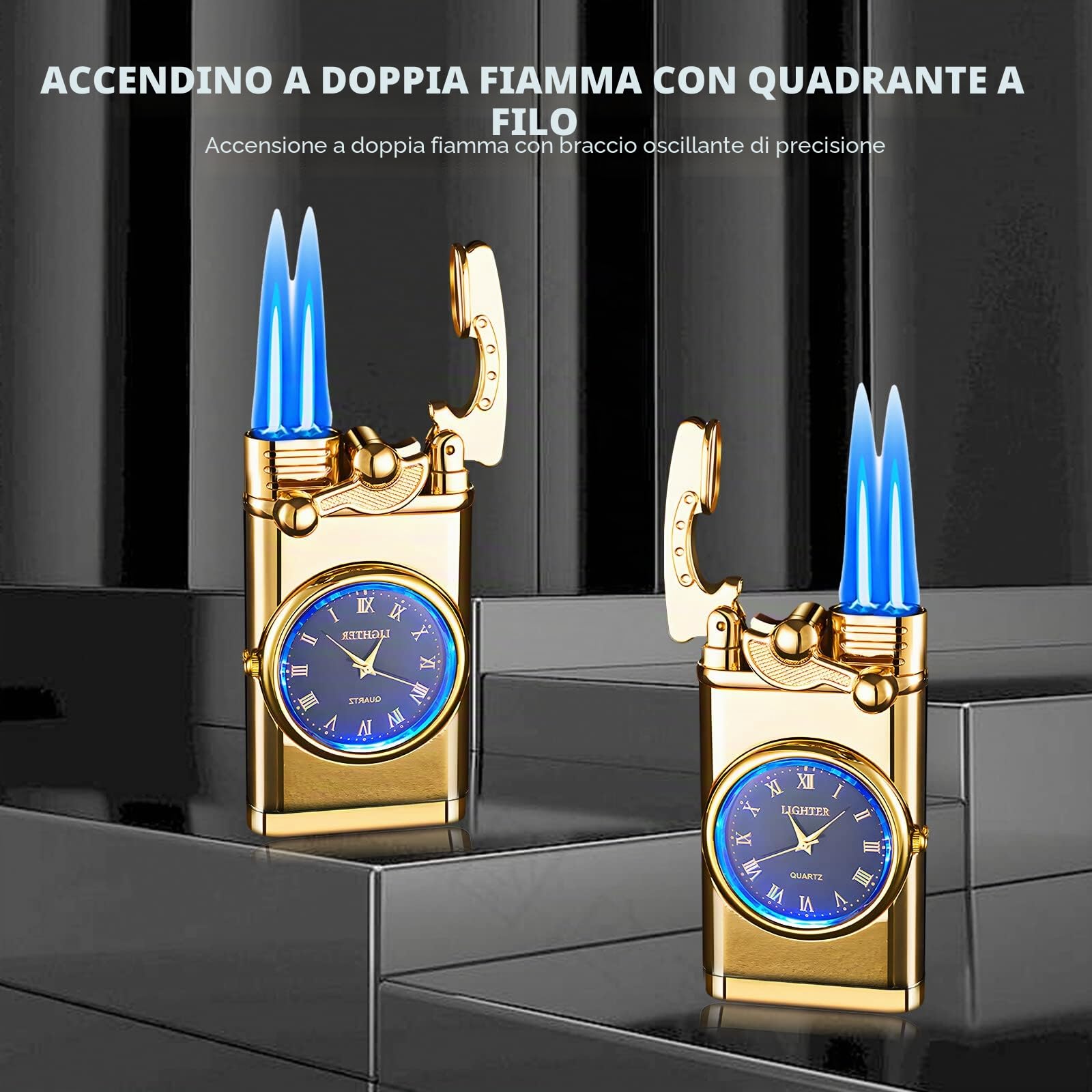 Accendino a gas, a doppio getto, in metallo, ricaricabile, per candele, idea regalo per uomini (senza gas)
