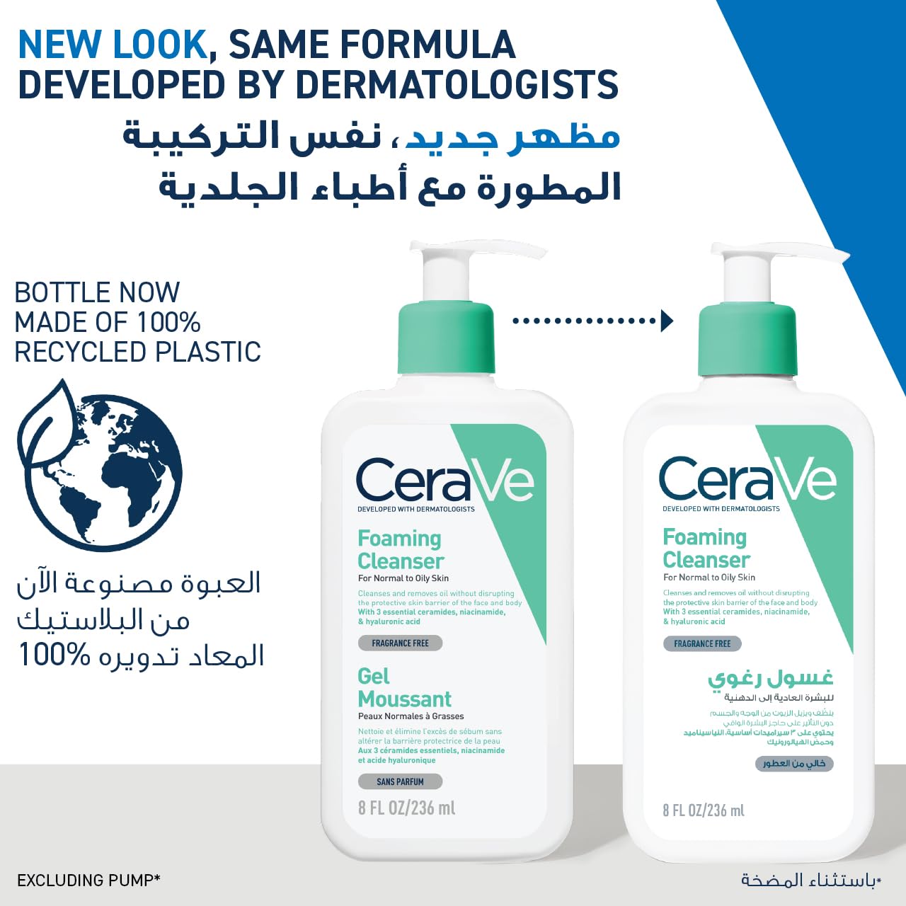 CeraVe Foaming Facial Cleanser 236ml - Gel-to-Foam Daily Face Wash with Ceramides, Niacinamide and Hyaluronic Acid for Normal to Oily Skin, Removes Oil and Makeup Without Stripping
