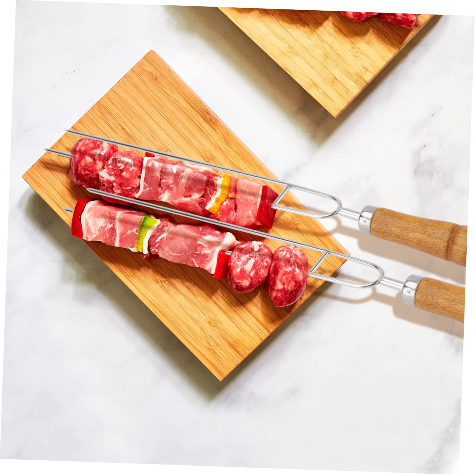 6 pezzi Spiedini da Bbq Inossidabile con Legno da Forchette per Arrostire con per Carne e Verdure Accessori Professionali per Barbecue Outdoor