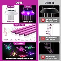 Vista 3 de Carillón de viento solar con mariposas, regalos para mamá y mujeres, carillón de viento LED brillante con cambio de colores para exteriores con 4