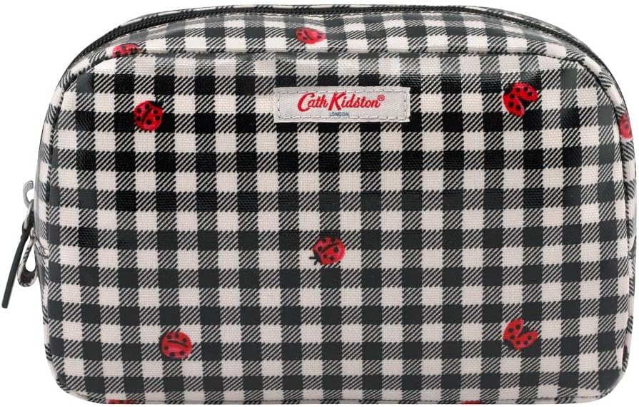 Cath Kidston London Ladybug Gingham Cosmetic Wash Toiletry Bag in Black and Stone Oilcloth