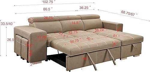 Miniatura 2 de Sofá cama modular moderno con cama extraíble, diván de almacenamiento reversible, sofá modular convertible en forma de L con reposacabezas y