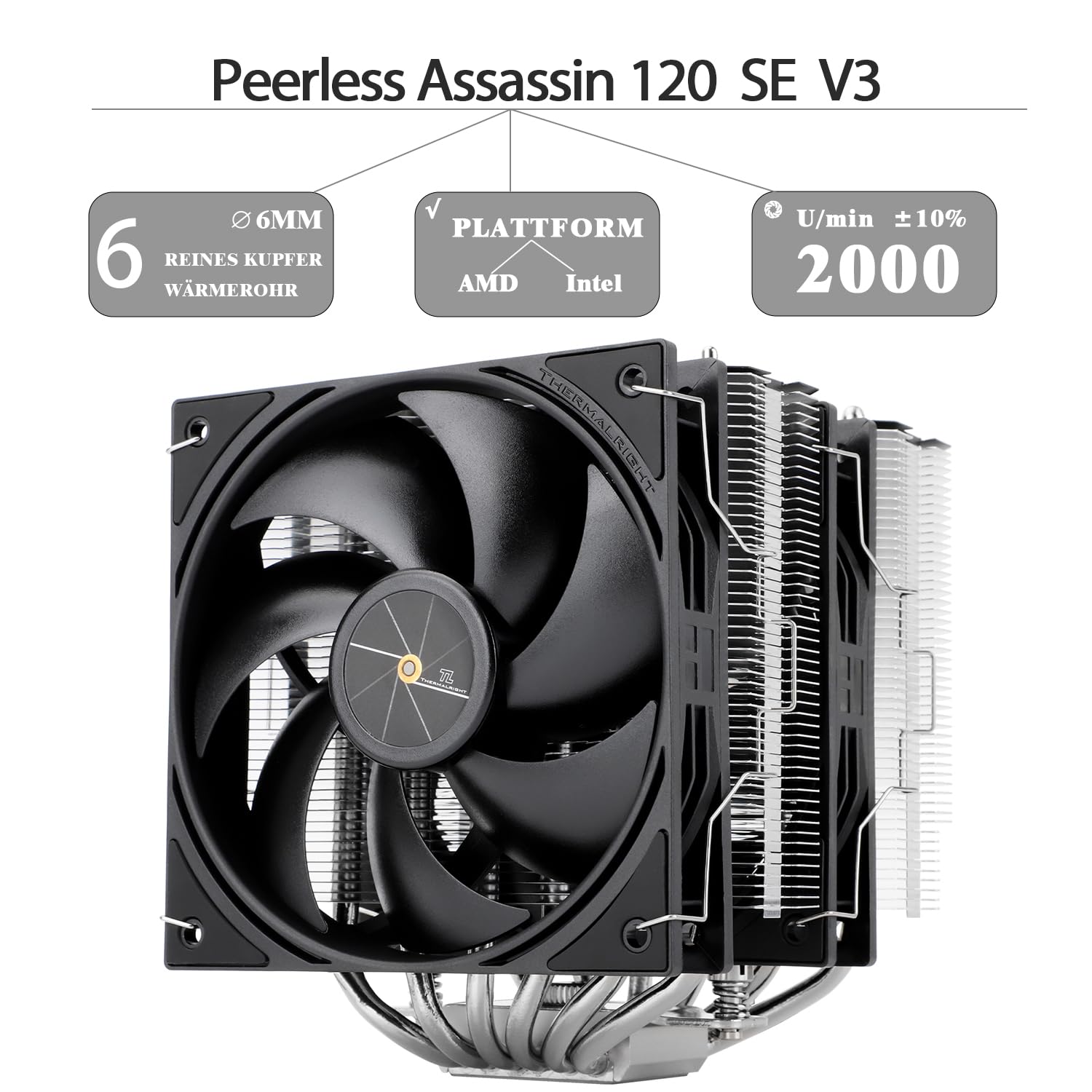 TR-Thermalright Peerless Assassin 120 SE V3 CPU chłodnica powietrza, Dual Tower i wentylator z 6 rurami cieplnymi, 2 x wentylator TL-P12 PWM 120 mm z prędkością 2000 obr./min, do AM5/AM4, Intel