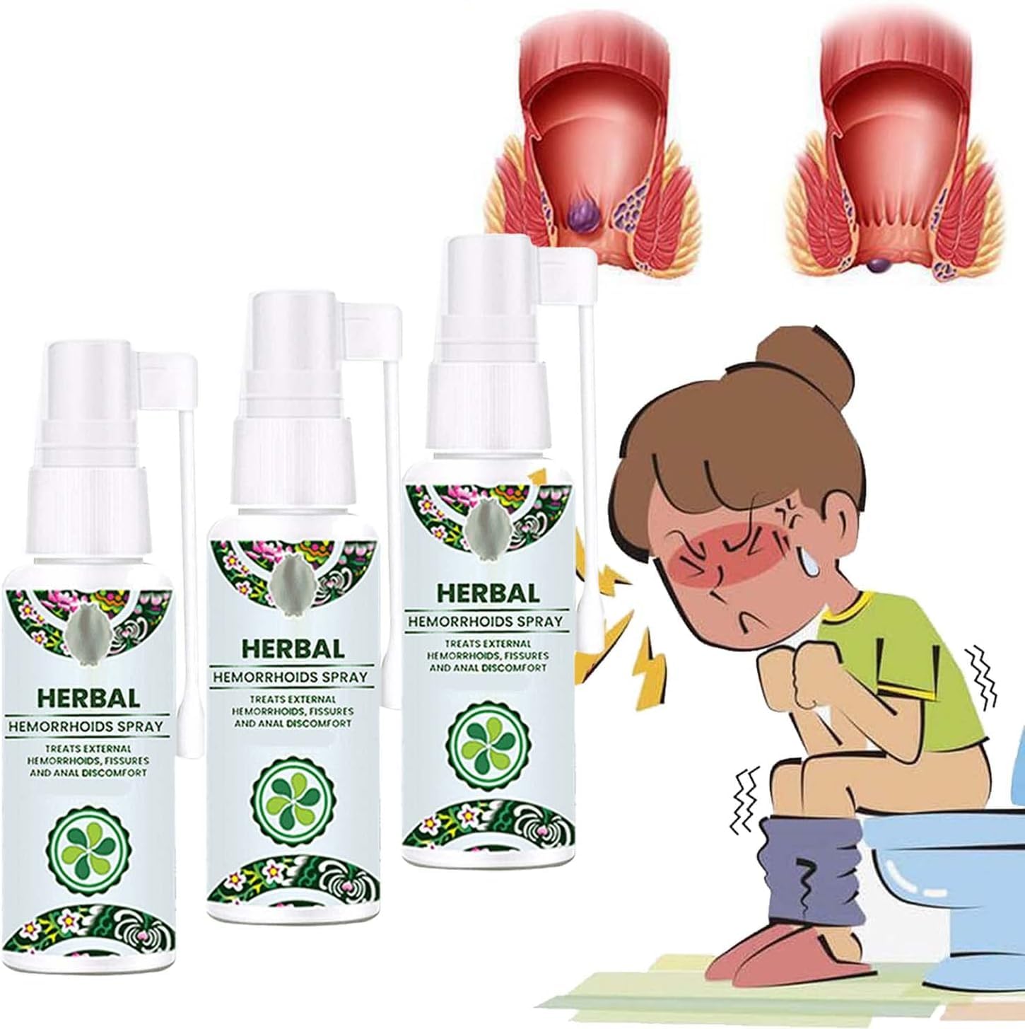 3PCS Fast Hemorrhoid Relief Spray: Natural Herbal Formula, Internal & External, Soothing Anal Spray, Itch & Pain Relief