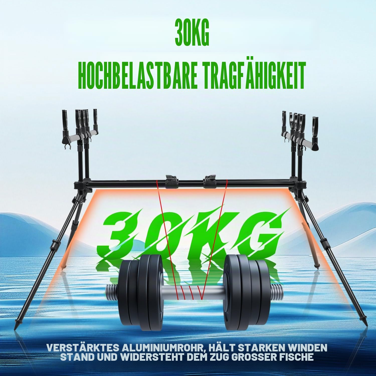 Yun Nong Angelrutenhalter für Karpfenangeln, voll verstellbar, Vollaluminium-Konstruktion, stabiler Rutenständer für Karpfenangeln