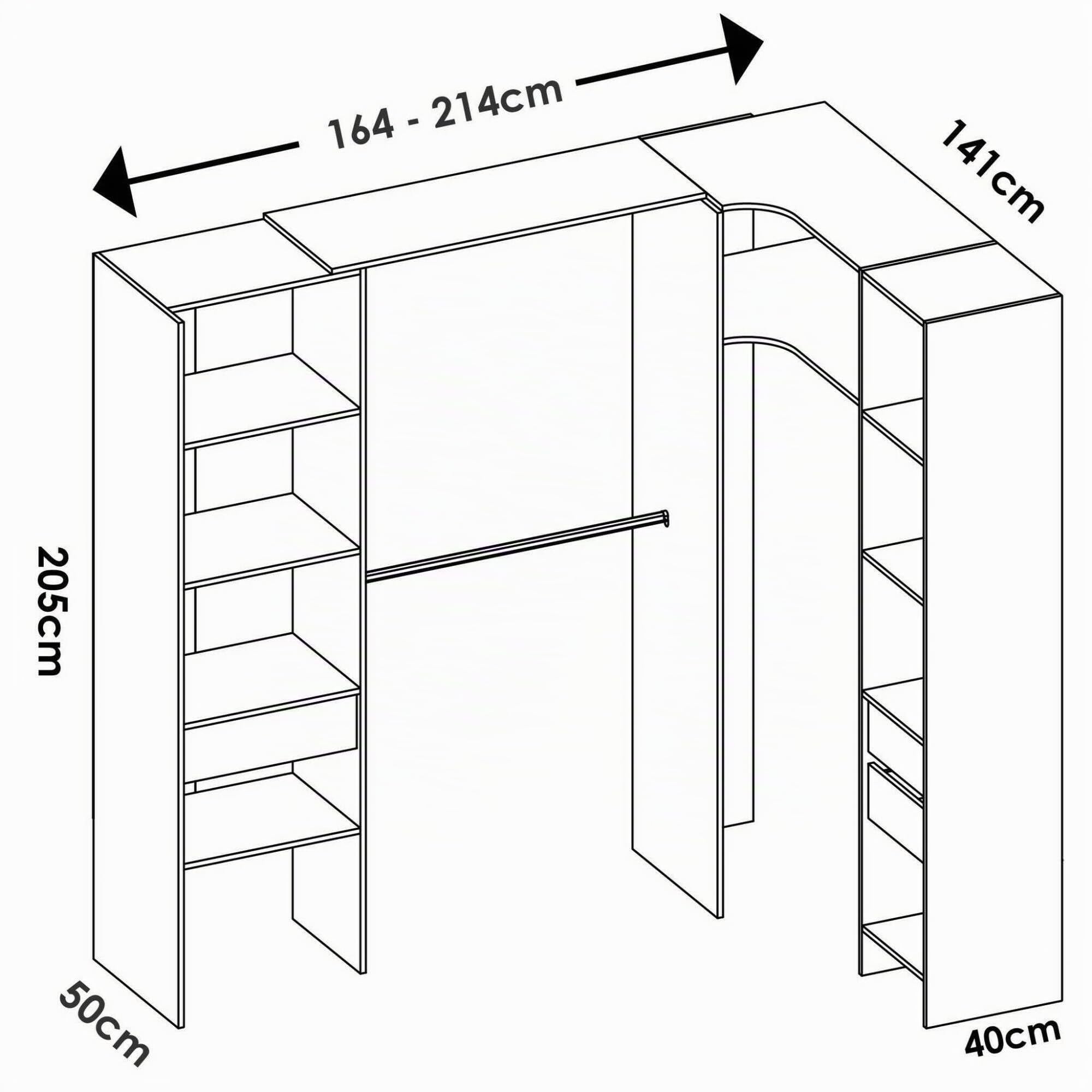 Dmora Guardaroba Grande Bazena, Mobile Camera da Letto, Cabina Armadio portabiti, Armadio Appendiabiti, 214x141 h205 cm, Bianco