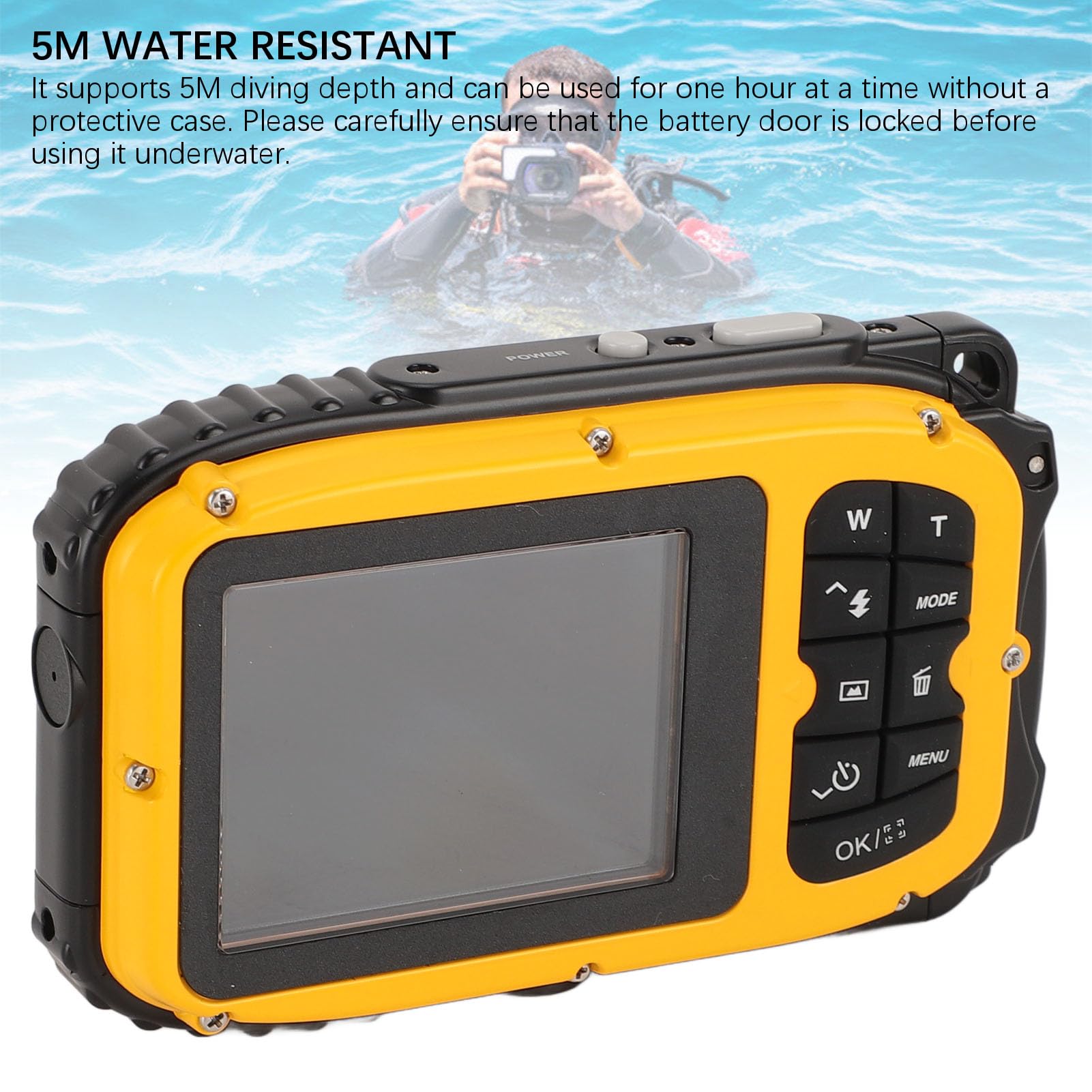 Caméra sous-Marine, Appareil Photo Numérique étanche 1080P 48MP 5M avec écran Couleur 2,4, Mise au Point Automatique, Zoom Numérique 16x, Anti-tremblement, Reconnaissance